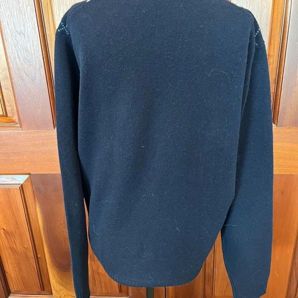 J.Crew Sweater Mens Large Knit LambsWool V-Neck Navy Cream Argyle Vintage